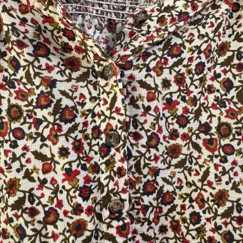Toad & Co Manzana Peasant Top XS Ivory Red Floral Henley Long Sleeve Boho Hippie - Picture 3 of 11
